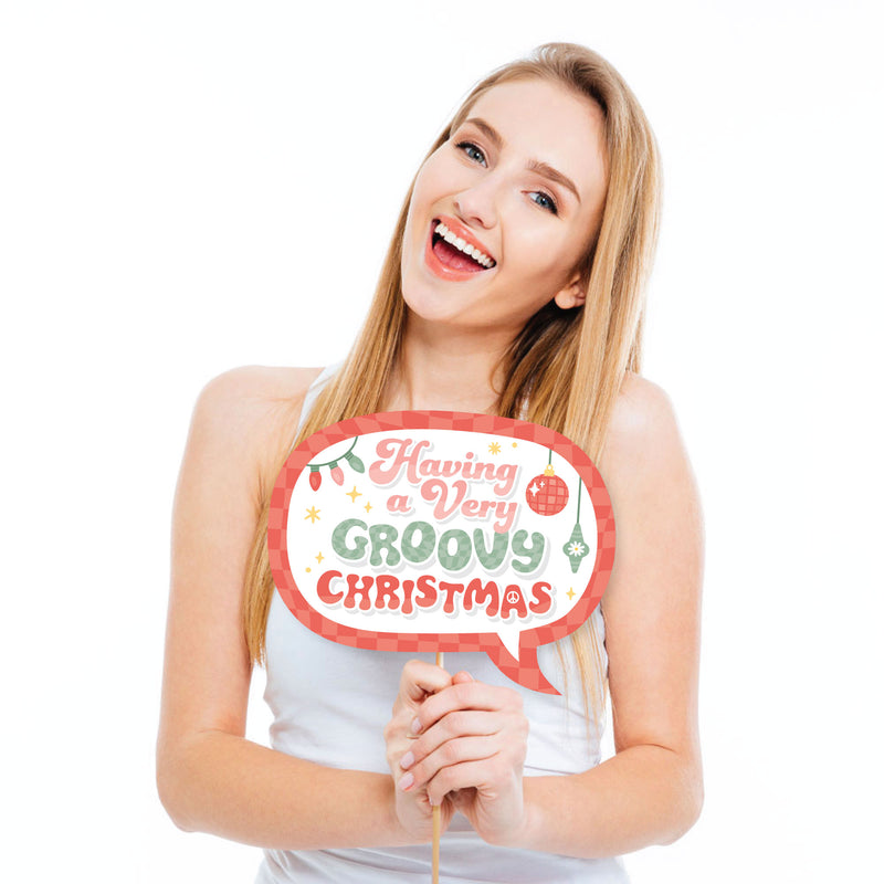 Funny Groovy Christmas - Pastel Holiday Party Photo Booth Props Kit - 10 Piece
