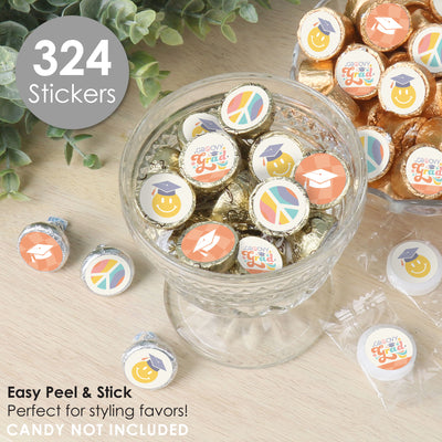 Groovy Grad - Hippie Graduation Party Small Round Candy Stickers - Party Favor Labels - 324 Count