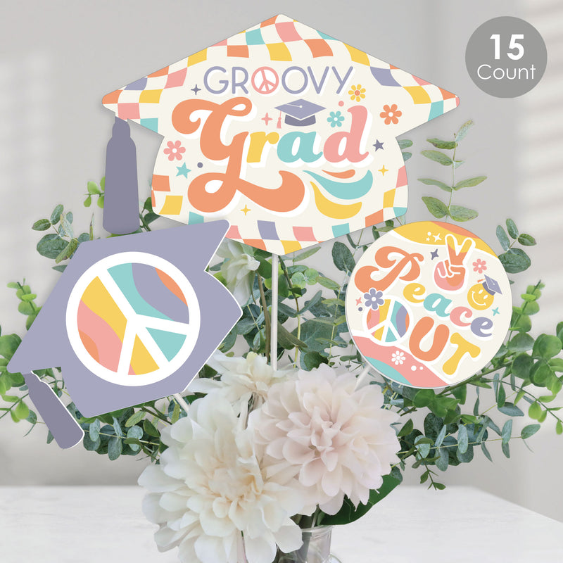Groovy Grad - Hippie Graduation Party Centerpiece Sticks - Table Toppers - Set of 15