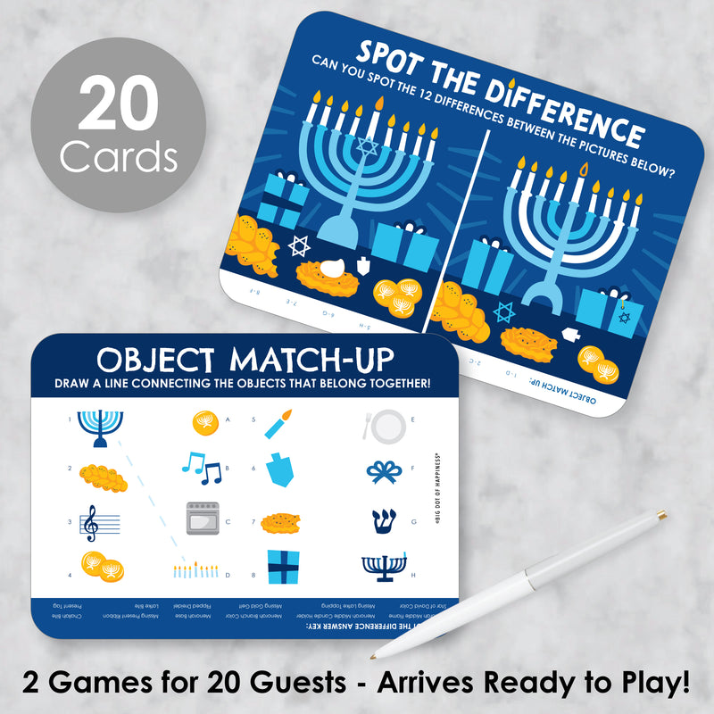 Hanukkah Menorah - 2-in-1 Chanukah Holiday Party Cards - Activity Duo Games - Set of 20