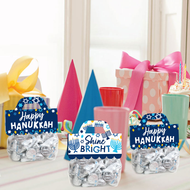Hanukkah Menorah - DIY Chanukah Holiday Party Clear Goodie Favor Bag Labels - Candy Bags with Toppers - Set of 24