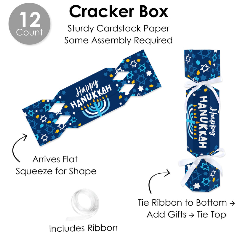 Hanukkah Menorah - No Snap Chanukah Holiday Party Table Favors - DIY Cracker Boxes - Set of 12