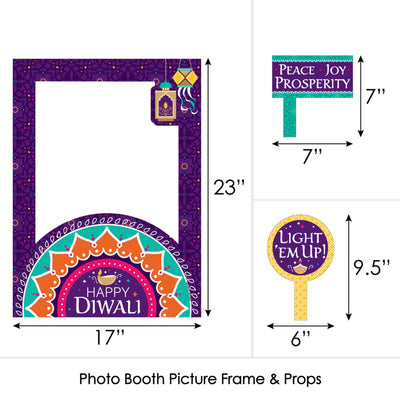 Happy Diwali - Festival of Lights Party Selfie Photo Booth Picture Frame and Props - Printed on Sturdy Material