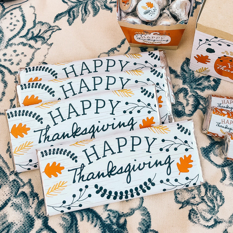 Happy Thanksgiving - Candy Bar Wrapper Fall Harvest Party Favors - Set of 24