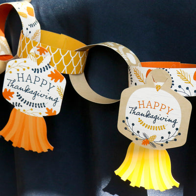 Happy Thanksgiving - 90 Chain Links and 30 Paper Tassels Decoration Kit - Fall Harvest Party Paper Chains Garland - 21 feet
