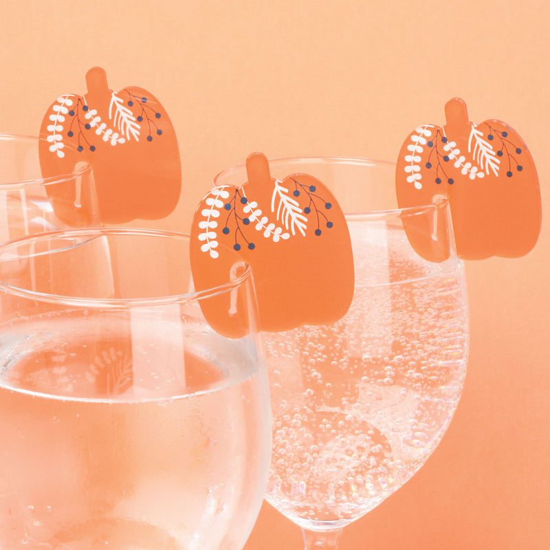 Happy Thanksgiving - Pumpkin Fall Harvest Party Wine Glass Charms - Acrylic Drink Markers - Set of 20