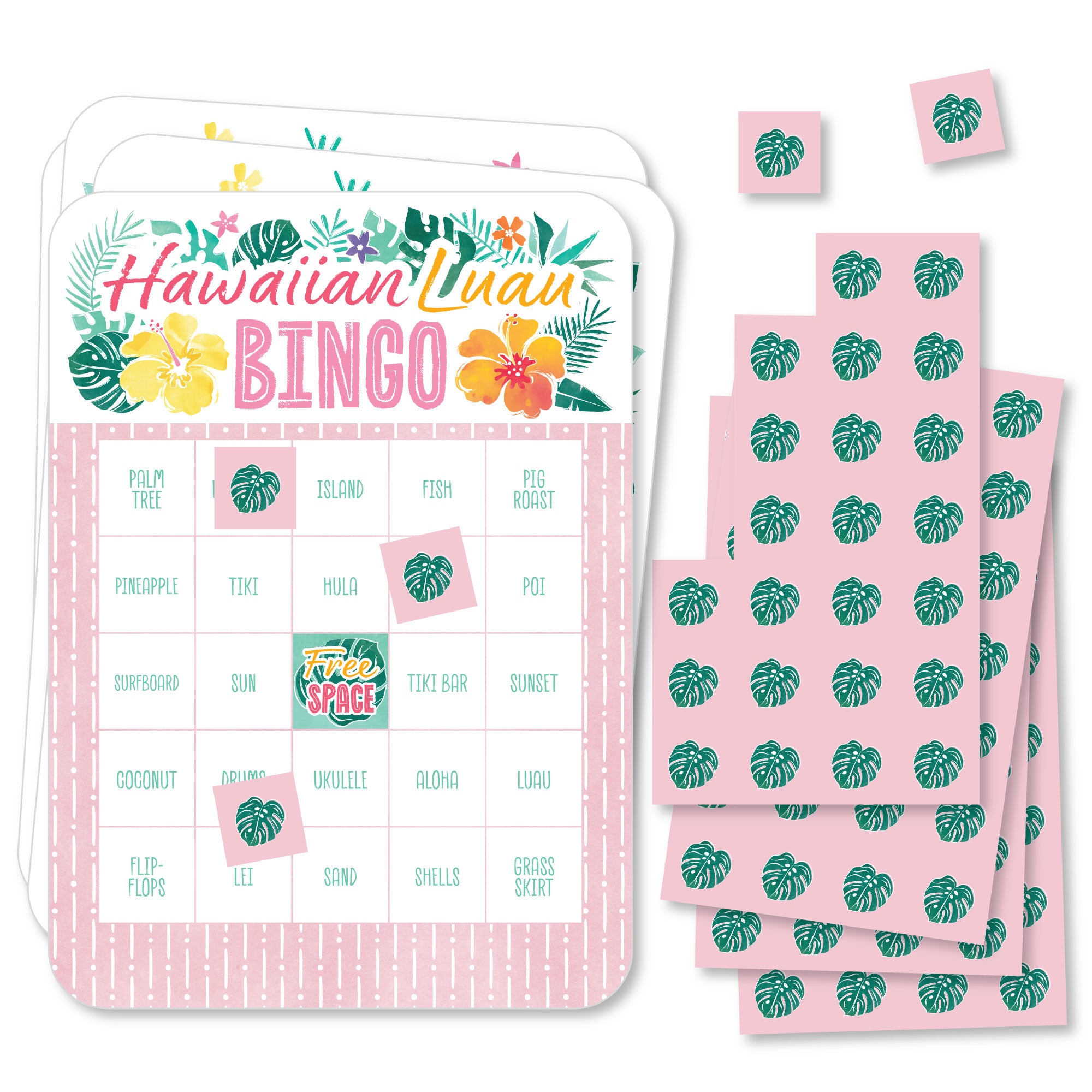 Hawaiian Luau Bingo Cards and Markers, Tropical Floral Party Bingo Game ...