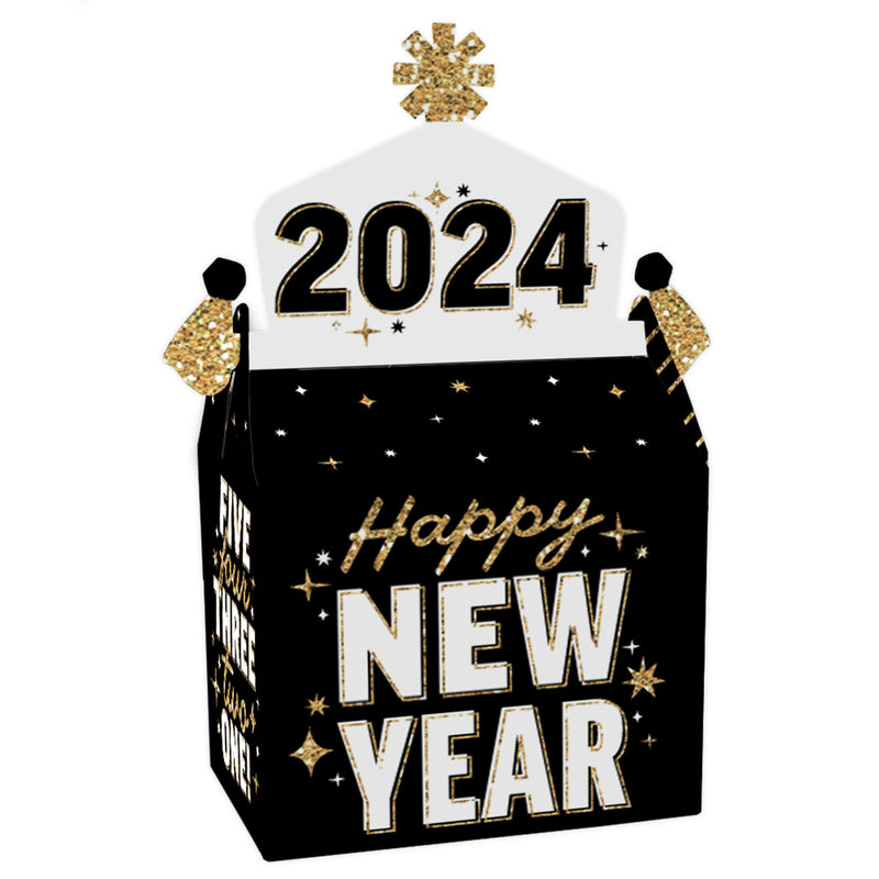 Hello New Year - Treat Box Party Favors - 2024 NYE Party Goodie Gable Boxes - Set of 12