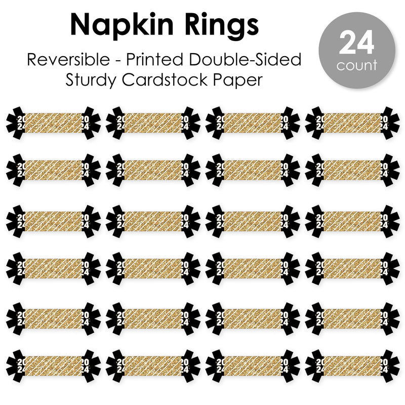 Hello New Year - 2024 NYE Party Paper Napkin Holder - Napkin Rings - Set of 24
