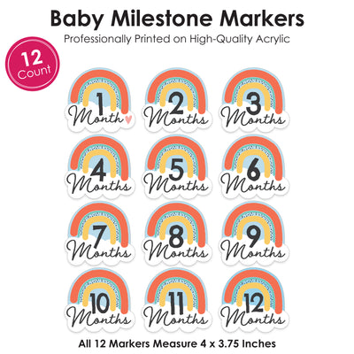 Hello Rainbow - Boho Baby Monthly Cards - Shaped Acrylic Milestone Markers - Set of 12