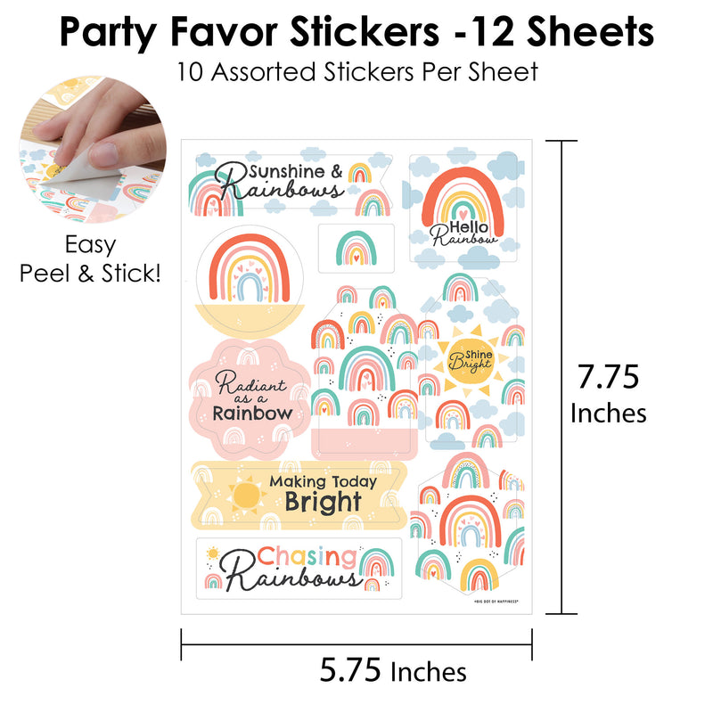 Hello Rainbow - Boho Baby Shower and Birthday Party Favor Sticker Set - 12 Sheets - 120 Stickers