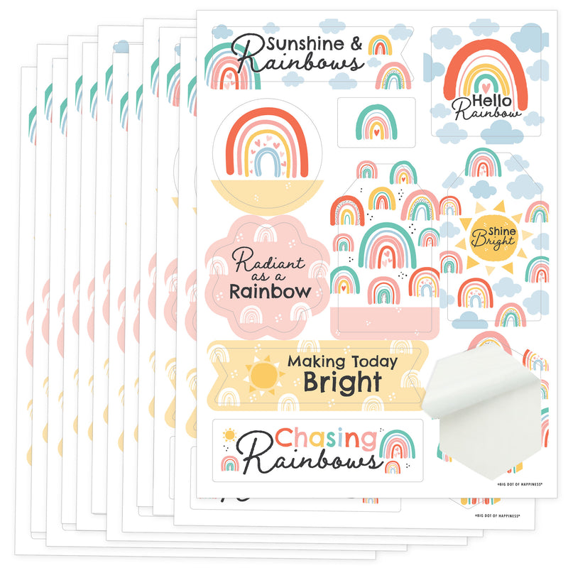 Hello Rainbow - Boho Baby Shower and Birthday Party Favor Sticker Set - 12 Sheets - 120 Stickers
