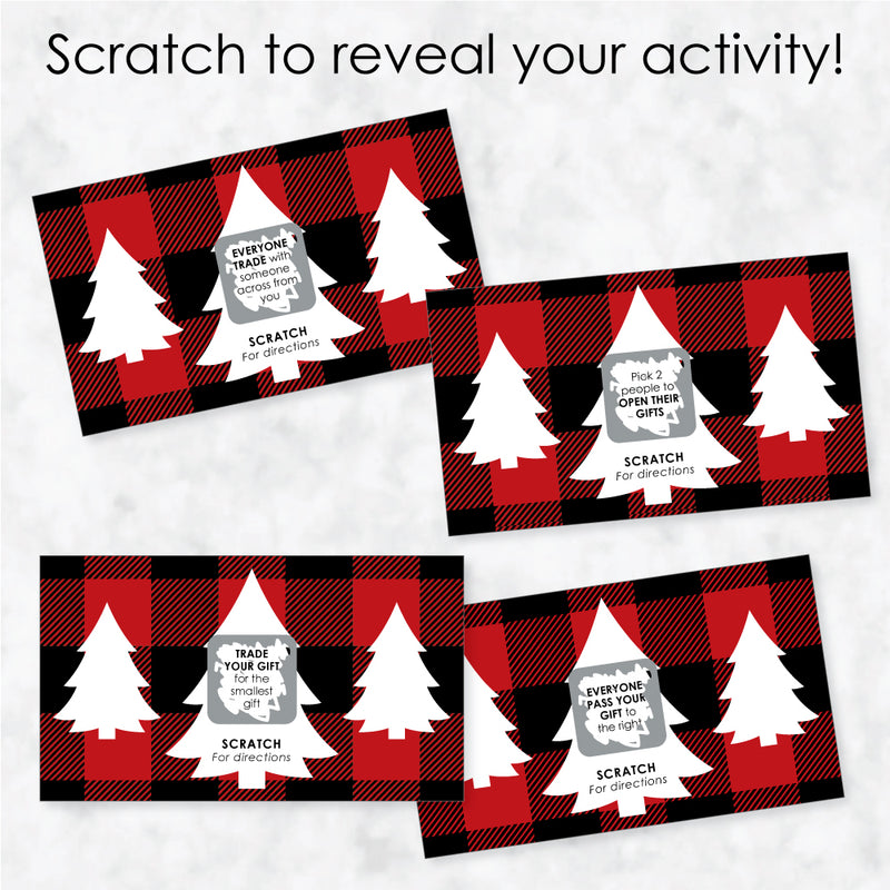 Holiday Plaid Trees - Buffalo Plaid Christmas Party Gift Exchange Game Scratch Off Cards - 22 Count