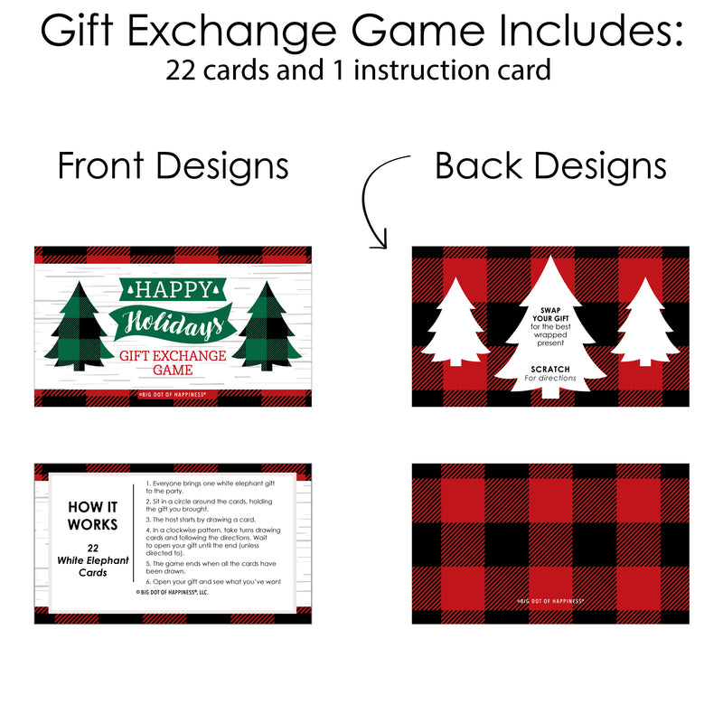Holiday Plaid Trees - Buffalo Plaid Christmas Party Gift Exchange Game Scratch Off Cards - 22 Count