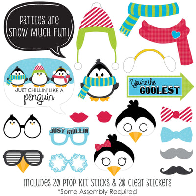 Holly Jolly Penguin Christmas - Holiday Photo Booth Props Kit - 20 Count