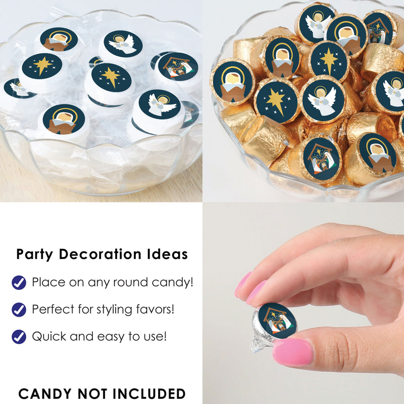Holy Nativity - Manger Scene Religious Christmas Small Round Candy Stickers - Party Favor Labels - 324 Count