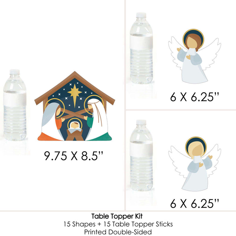Holy Nativity - Manager Scene Religious Christmas Centerpiece Sticks - Table Toppers - Set of 15
