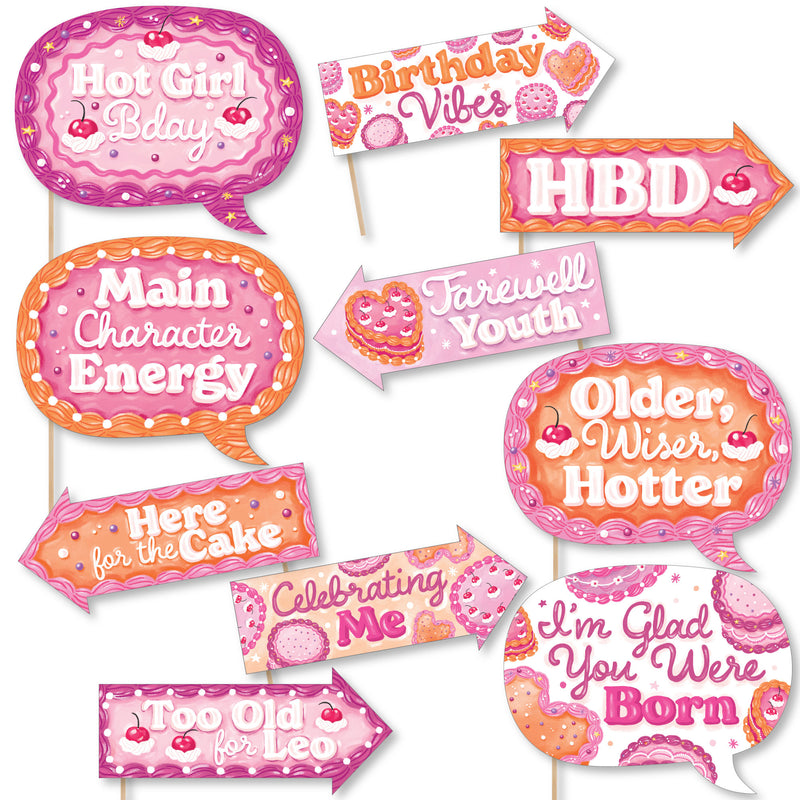 Funny Hot Girl Bday - Vintage Cake Birthday Party Photo Booth Props Kit - 10 Piece
