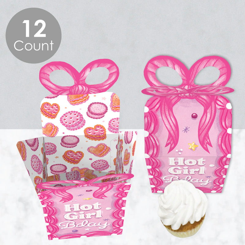 Hot Girl Bday - Square Favor Gift Boxes - Vintage Cake Birthday Party Bow Boxes - Set of 12