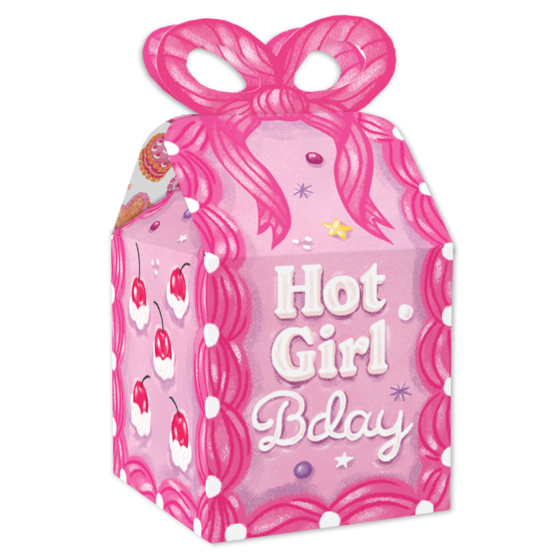 Hot Girl Bday - Square Favor Gift Boxes - Vintage Cake Birthday Party Bow Boxes - Set of 12