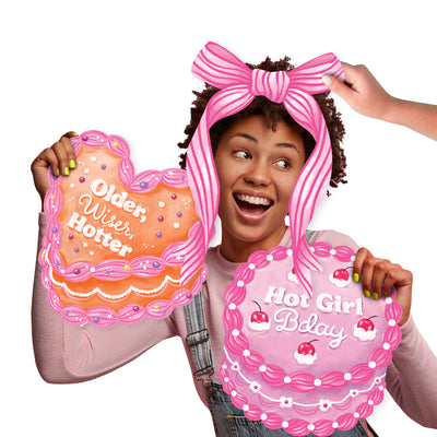 Hot Girl Bday - Vintage Cake Birthday Party Large Photo Props - 3 Pc