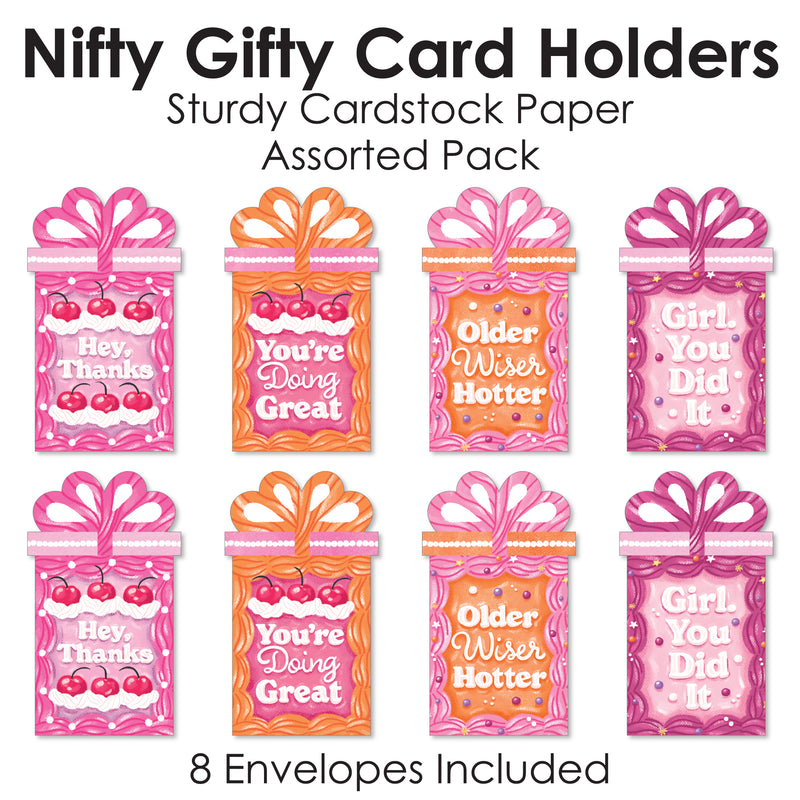 Assorted Hot Girl Bday - Vintage Cake Birthday Party Money and Gift Card Sleeves - Nifty Gifty Card Holders - Set of 8