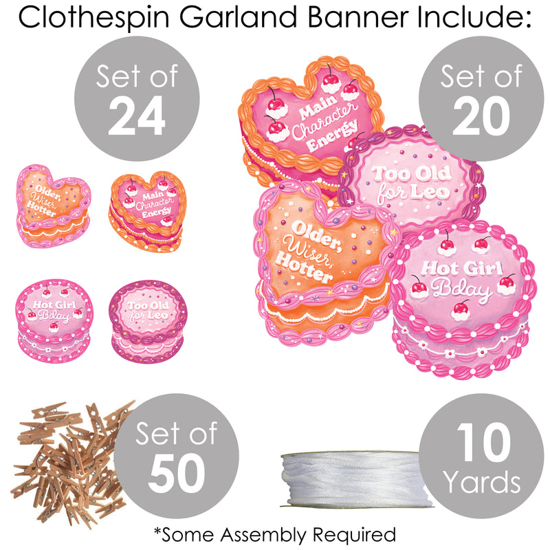 Hot Girl Bday - Vintage Cake Birthday Party DIY Decorations - Clothespin Garland Banner - 44 Pieces