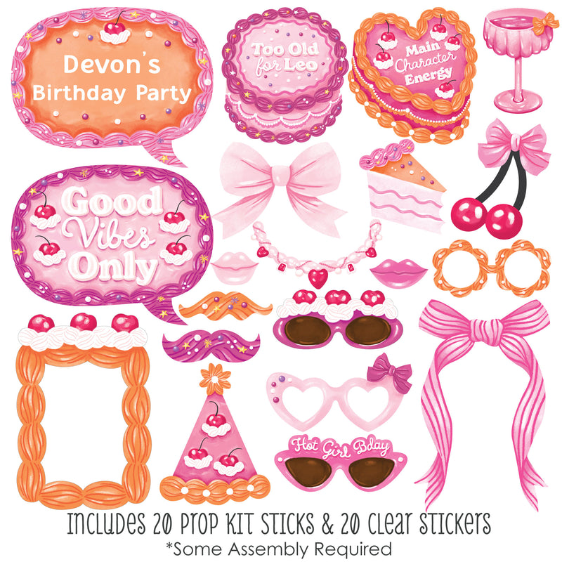 Custom Hot Girl Bday - Photo Booth Props - Personalized Vintage Cake Birthday Party Supplies - 20 Selfie Props