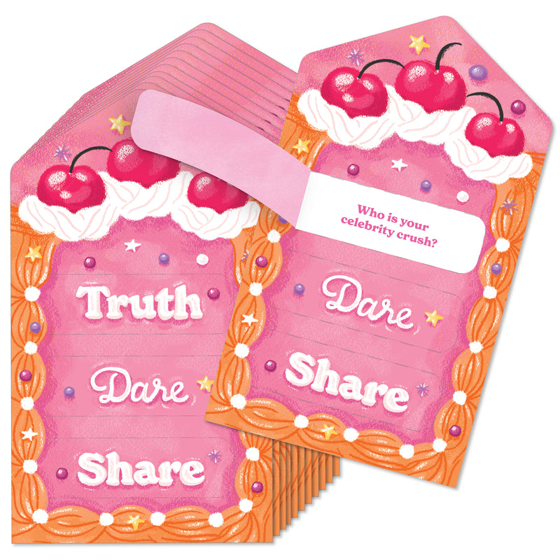 Hot Girl Bday - Vintage Cake Birthday Party Game Pickle Cards - Truth, Dare, Share Pull Tabs - Set of 12