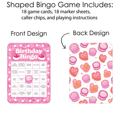 Hot Girl Bday - Find the Guest Bingo Cards and Markers - Vintage Cake Birthday Party Shaped Bingo Game - Set of 18