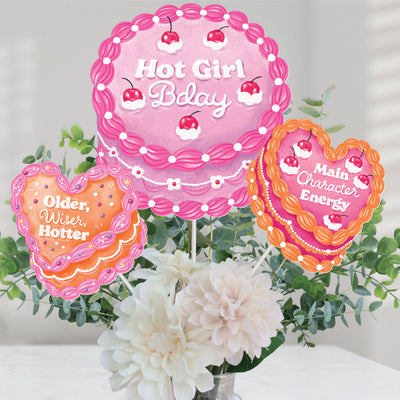Hot Girl Bday - Vintage Cake Birthday Party Centerpiece Sticks - Table Toppers - Set of 15