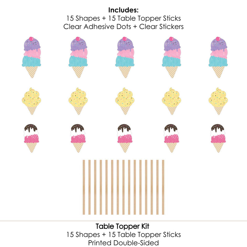 Scoop Up The Fun - Ice Cream - Sprinkles Party Centerpiece Sticks - Table Toppers - Set of 15