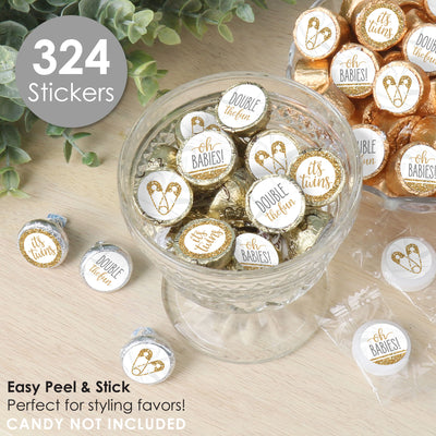 It’s Twins - Gold Twins Baby Shower Small Round Candy Stickers - Party Favor Labels - 324 Count