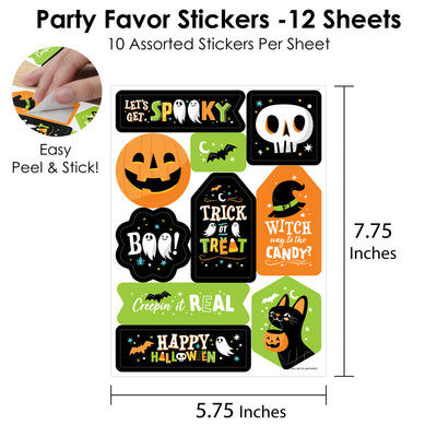 Jack-O'-Lantern Halloween - Kids Halloween Party Favor Sticker Set - 12 Sheets - 120 Stickers