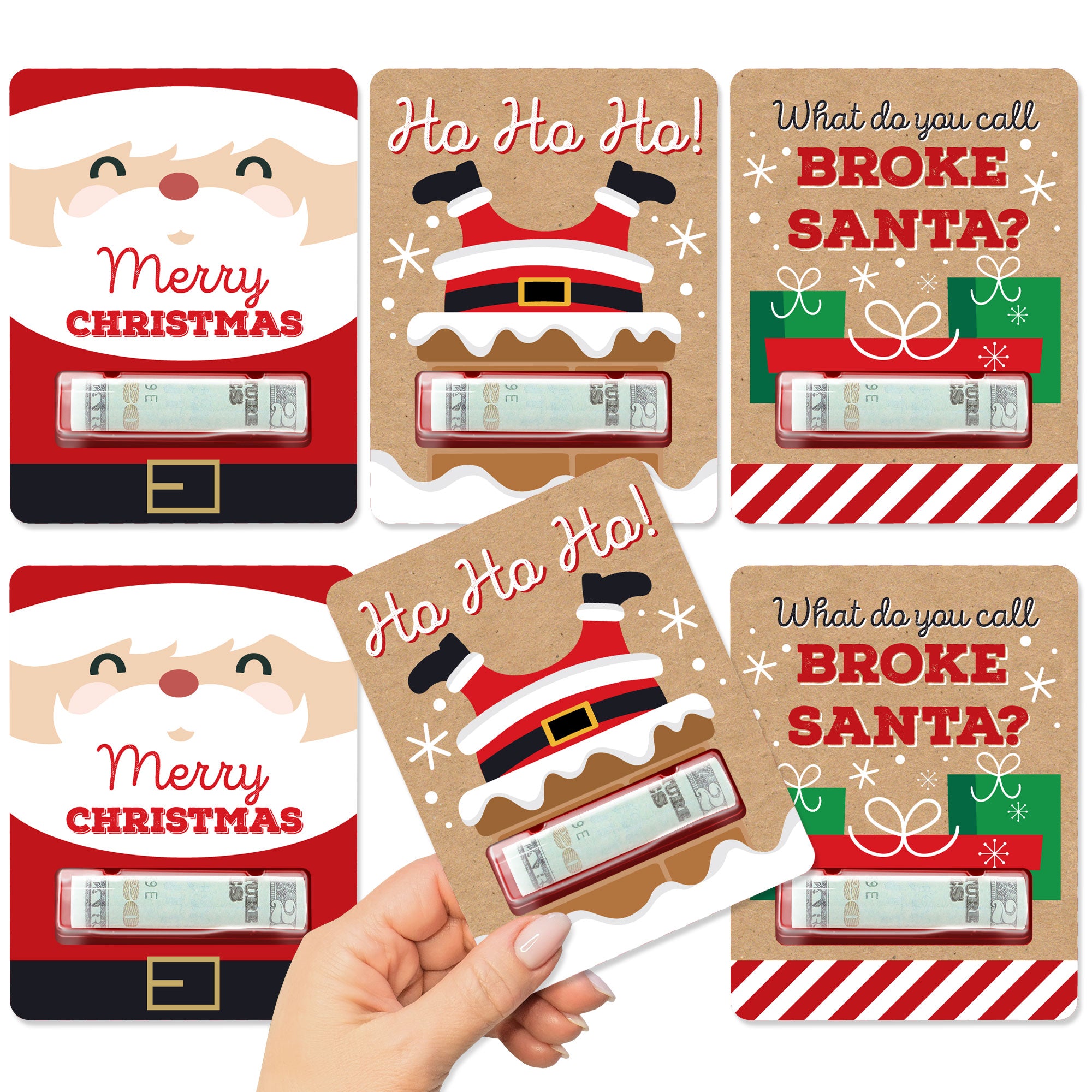 Jolly Santa Claus - DIY Assorted Christmas Party Cash Holder Gift - Funny Money Cards - Set of 6 | BigDotOfHappiness.com – Big Dot of Happiness LLC for Christmas Money Holder Cards Free Printable