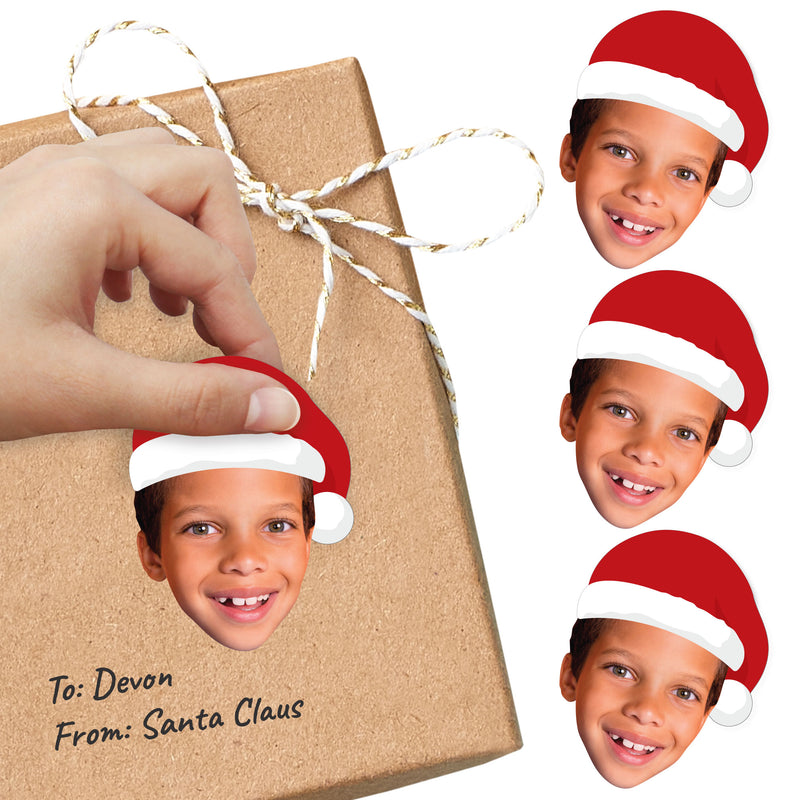 Custom Photo Jolly Santa Claus - Christmas Party Favors - Fun Face Cut-Out Stickers - Set of 24