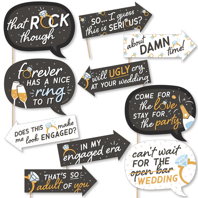 Funny Just Engaged - Black and White - Engagement Party Photo Booth Props Kit - 10 Piece