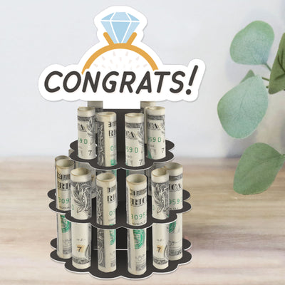 Just Engaged - Black and White - DIY Engagement Party Money Holder Gift - Cash Cake