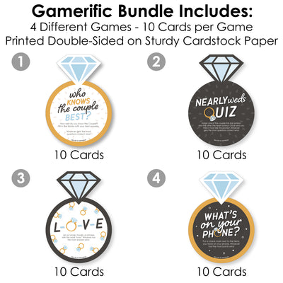 Just Engaged - Black and White - 4 Engagement Party Games - 10 Cards Each - Gamerific Bundle