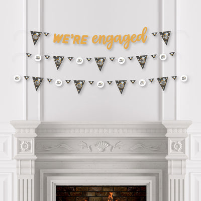 Just Engaged - Black and White - Engagement Party Letter Banner Decoration - 36 Banner Cutouts and We're Engaged Banner Letters