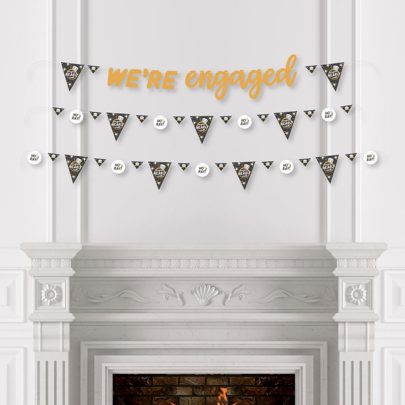 Just Engaged - Black and White - Engagement Party Letter Banner Decoration - 36 Banner Cutouts and We&
