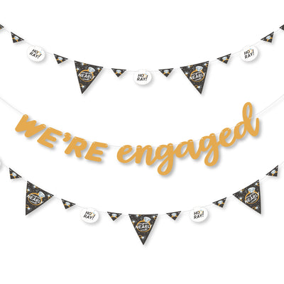 Just Engaged - Black and White - Engagement Party Letter Banner Decoration - 36 Banner Cutouts and We're Engaged Banner Letters