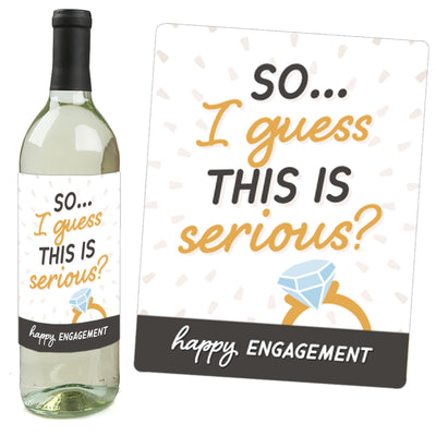 Just Engaged - Black and White - Engagement Party Decorations for Women and Men - Wine Bottle Label Stickers - Set of 4