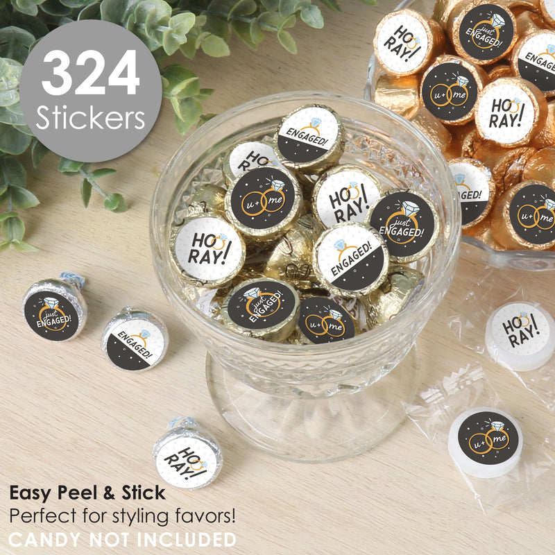 Just Engaged - Black and White - Engagement Party Small Round Candy Stickers - Party Favor Labels - 324 Count