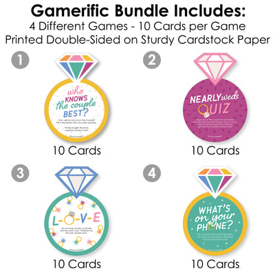 Just Engaged - Colorful - 4 Engagement Party Games - 10 Cards Each - Gamerific Bundle