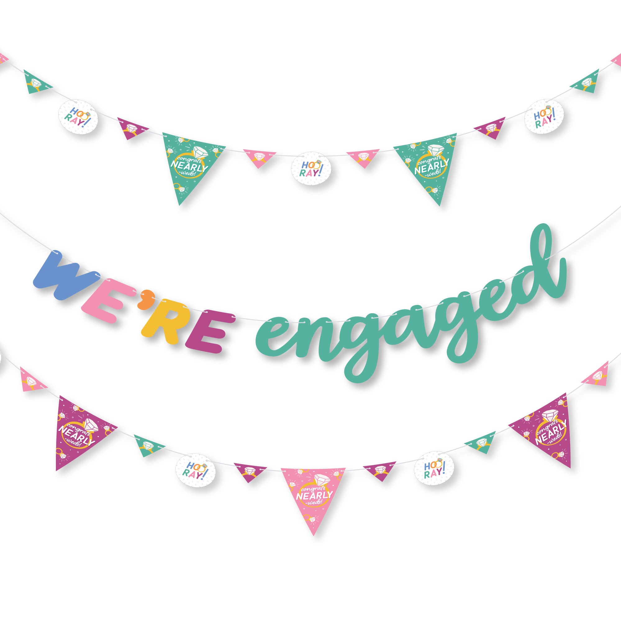 Just Engaged - Colorful - Engagement Party Letter Banner Decoration ...