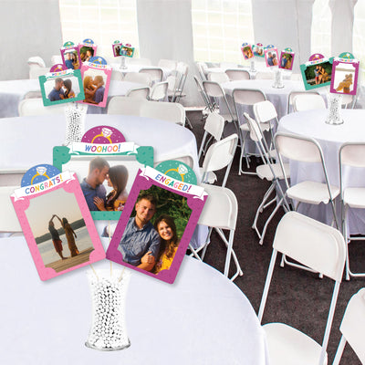 Just Engaged - Colorful - Engagement Party Picture Centerpiece Sticks - Photo Table Toppers - 15 Pieces