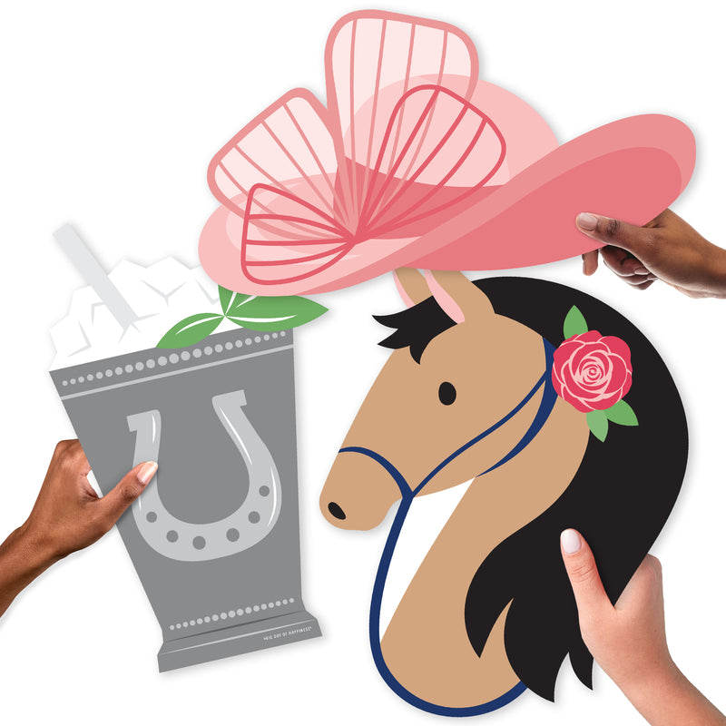 Kentucky Horse Derby - Fascinator Hat, Mint Julep, and Horse Decorations - Horse Race Party Large Photo Props - 3 Pc