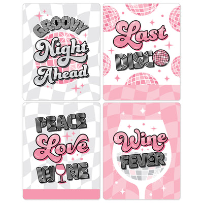 Last Disco - Bachelorette Party Decorations for Women and Men - Wine Bottle Label Stickers - Set of 4
