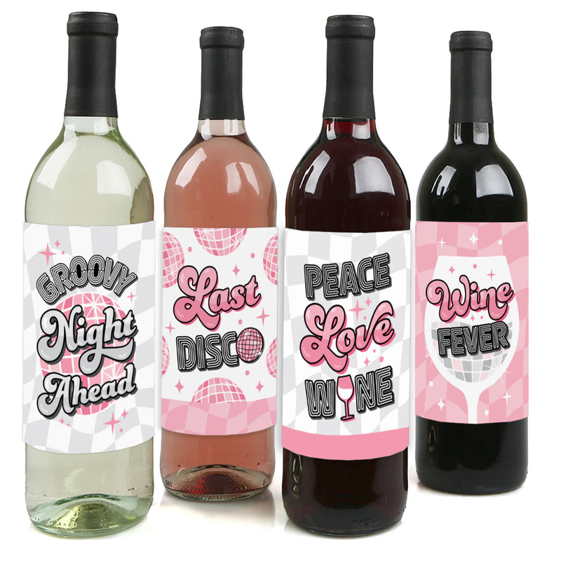 Last Disco - Bachelorette Party Decorations for Women and Men - Wine Bottle Label Stickers - Set of 4